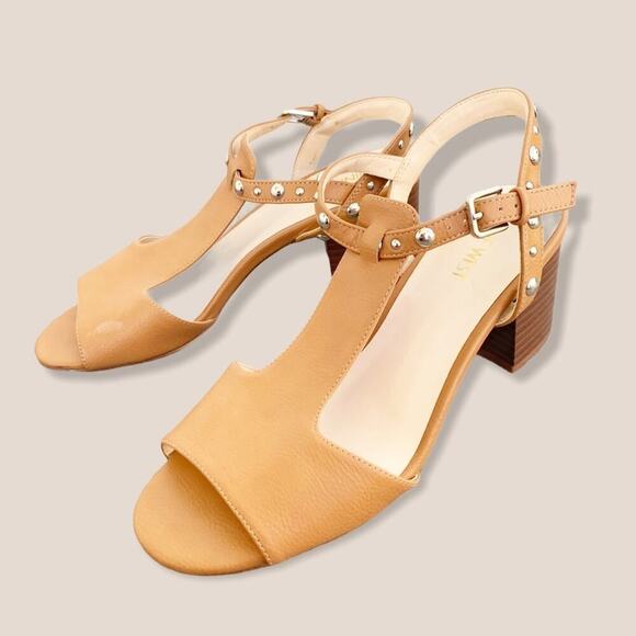 Nine West Galotie Studded Block Heel Sandals NW7 Tan Brown Size 7.5 M - Picture 5 of 14